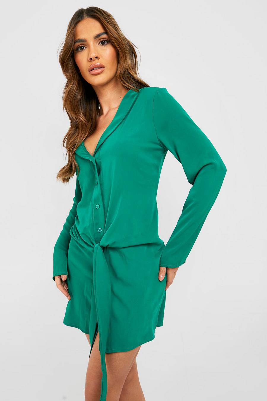 Bright green Tie Front Shirt Dress image number 1