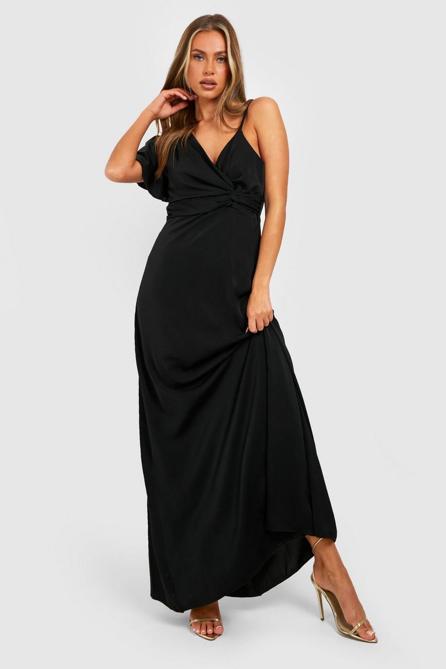 Black Asymmetric Twist Maxi Dress image number 1