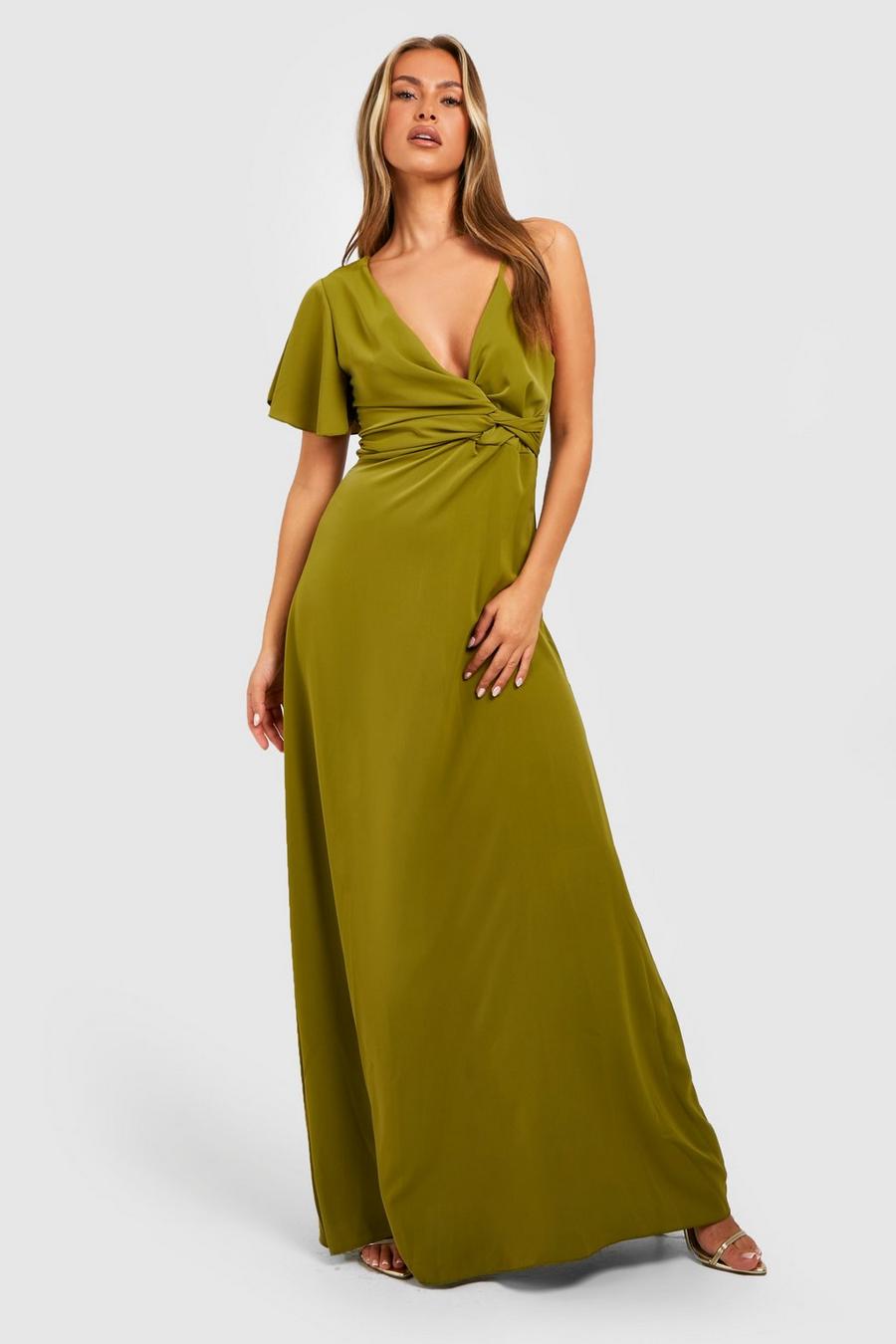 Vestido maxi asimétrico con nudo, Olive verde
