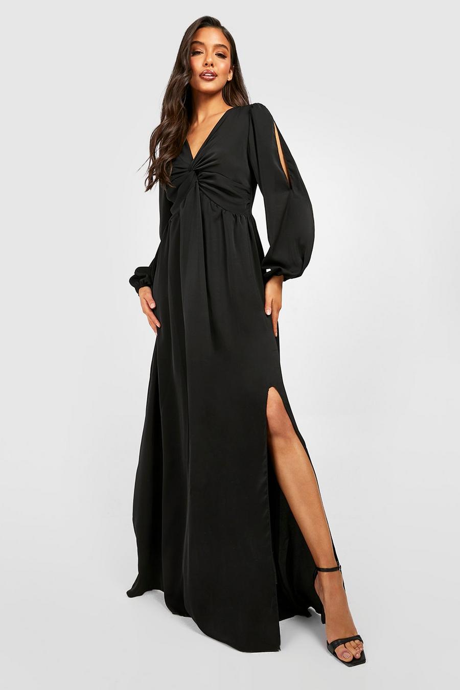 Black Twist Detail Split Sleeve Maxi Dress