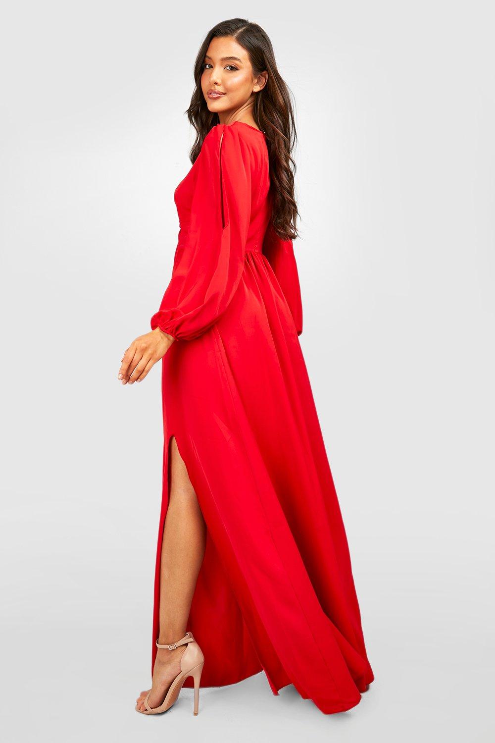 Boohoo red hotsell long sleeve dress