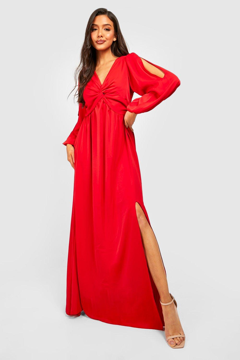 Twist Detail Split Sleeve Maxi Dress boohoo