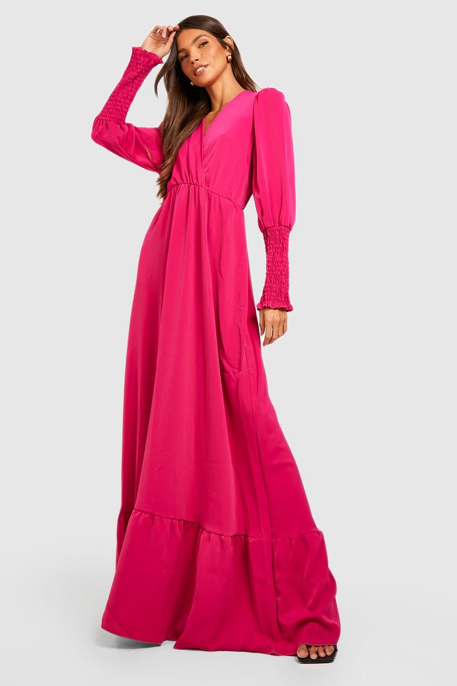 Robe longue froncée à volants, Hot pink image number 1