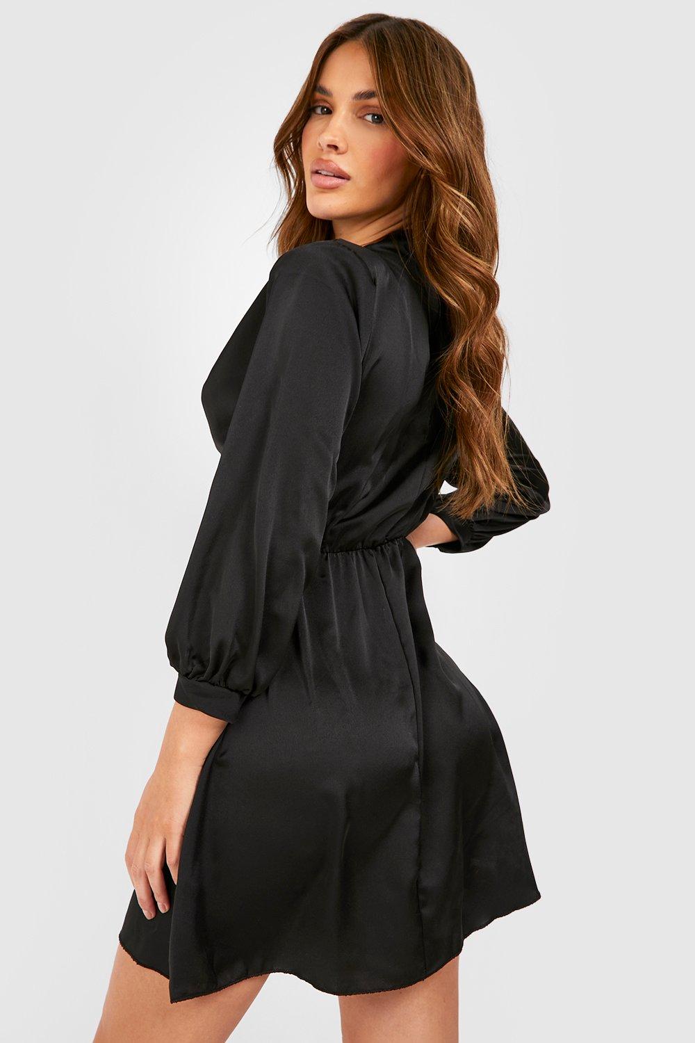 Women s Satin Twist Detail Mini Skater Dress Boohoo UK