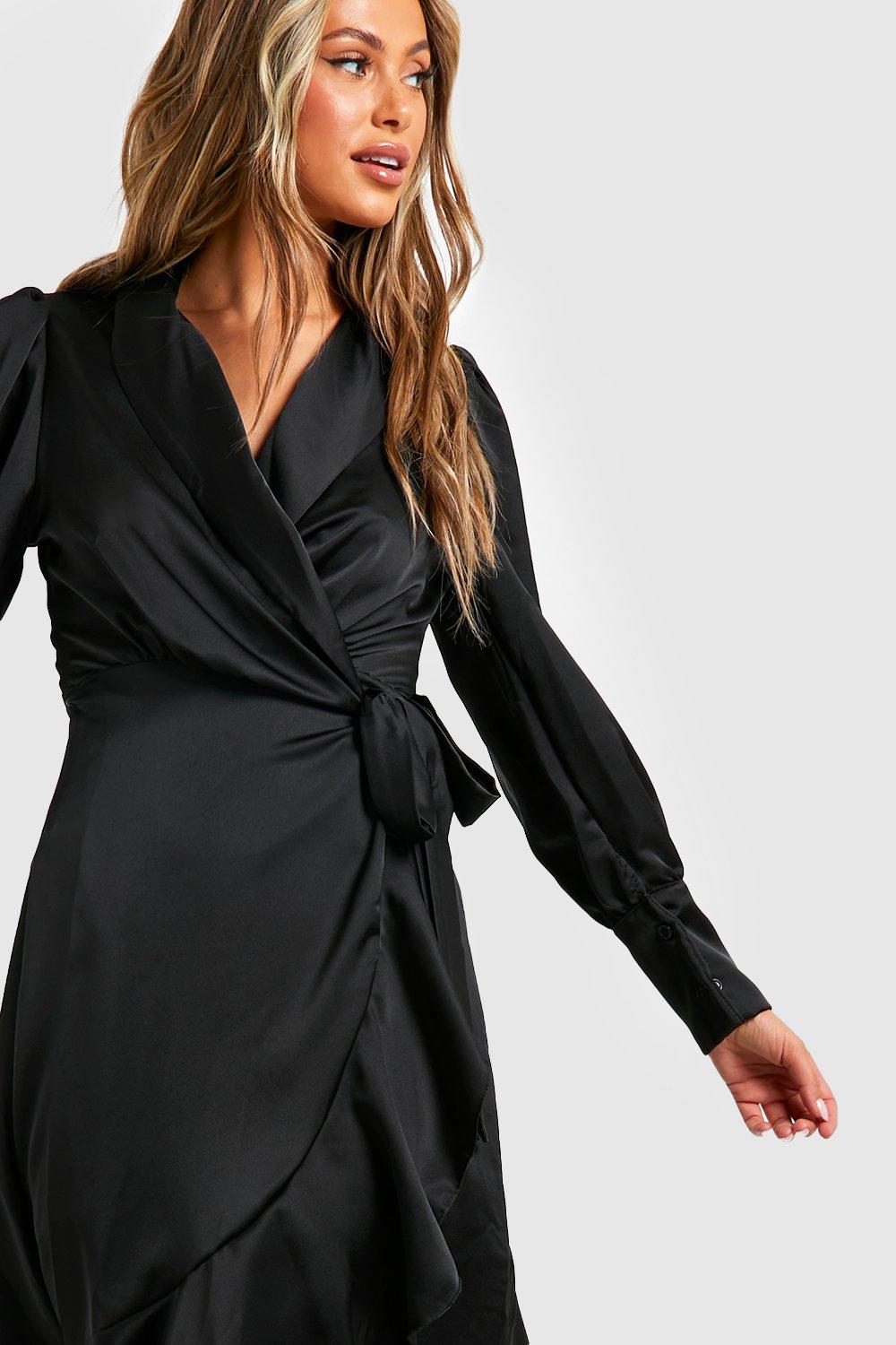 Black satin dress sales boohoo