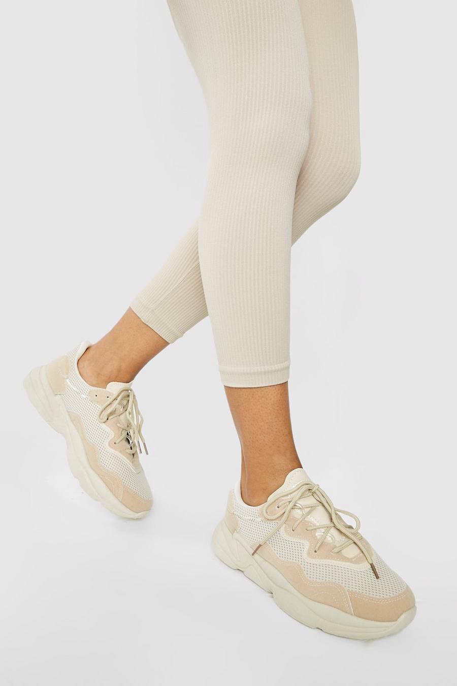 Beige Mesh Panel Chunky Trainer image number 1