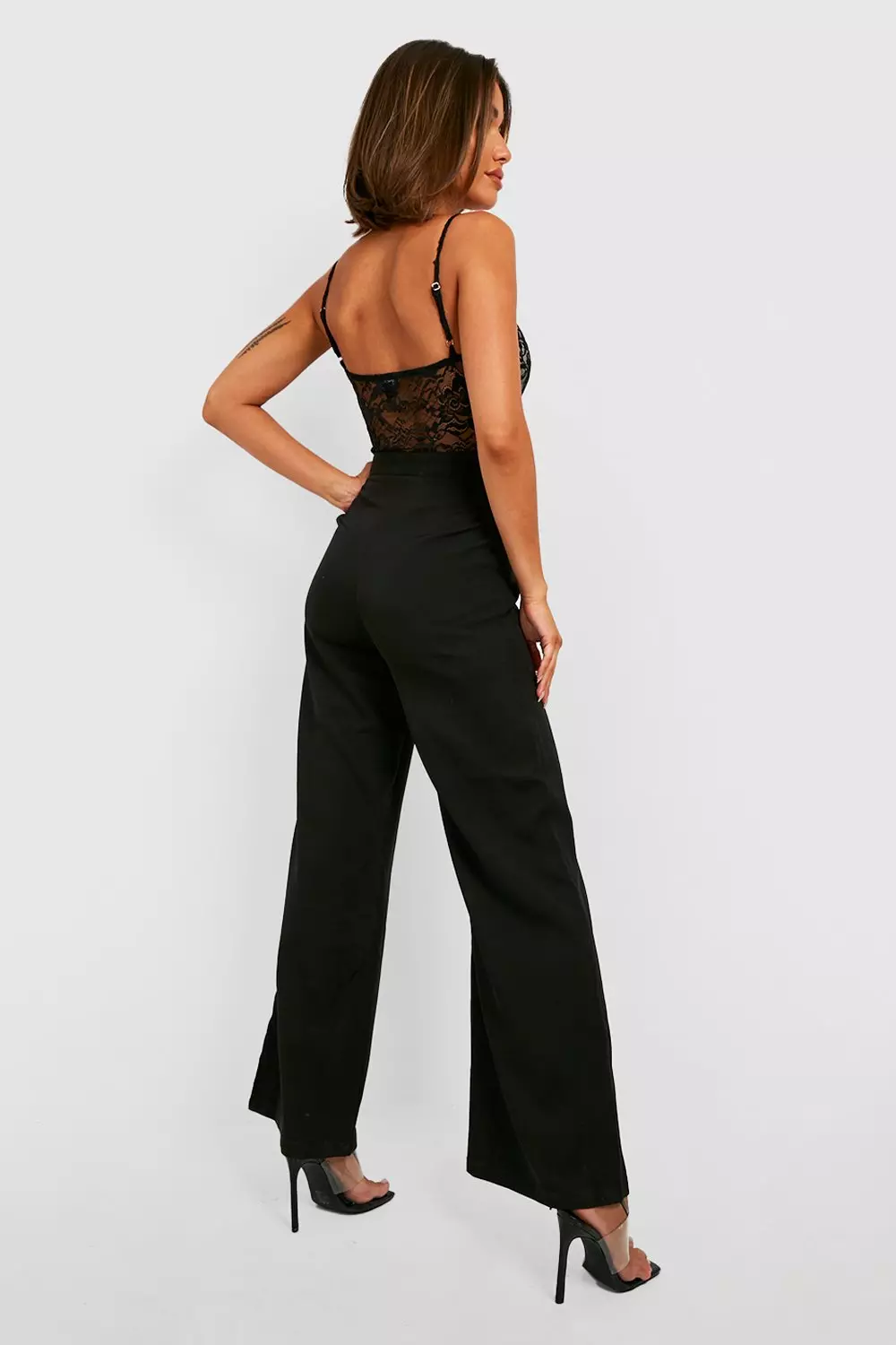 Lace wide hot sale leg jumpsuit