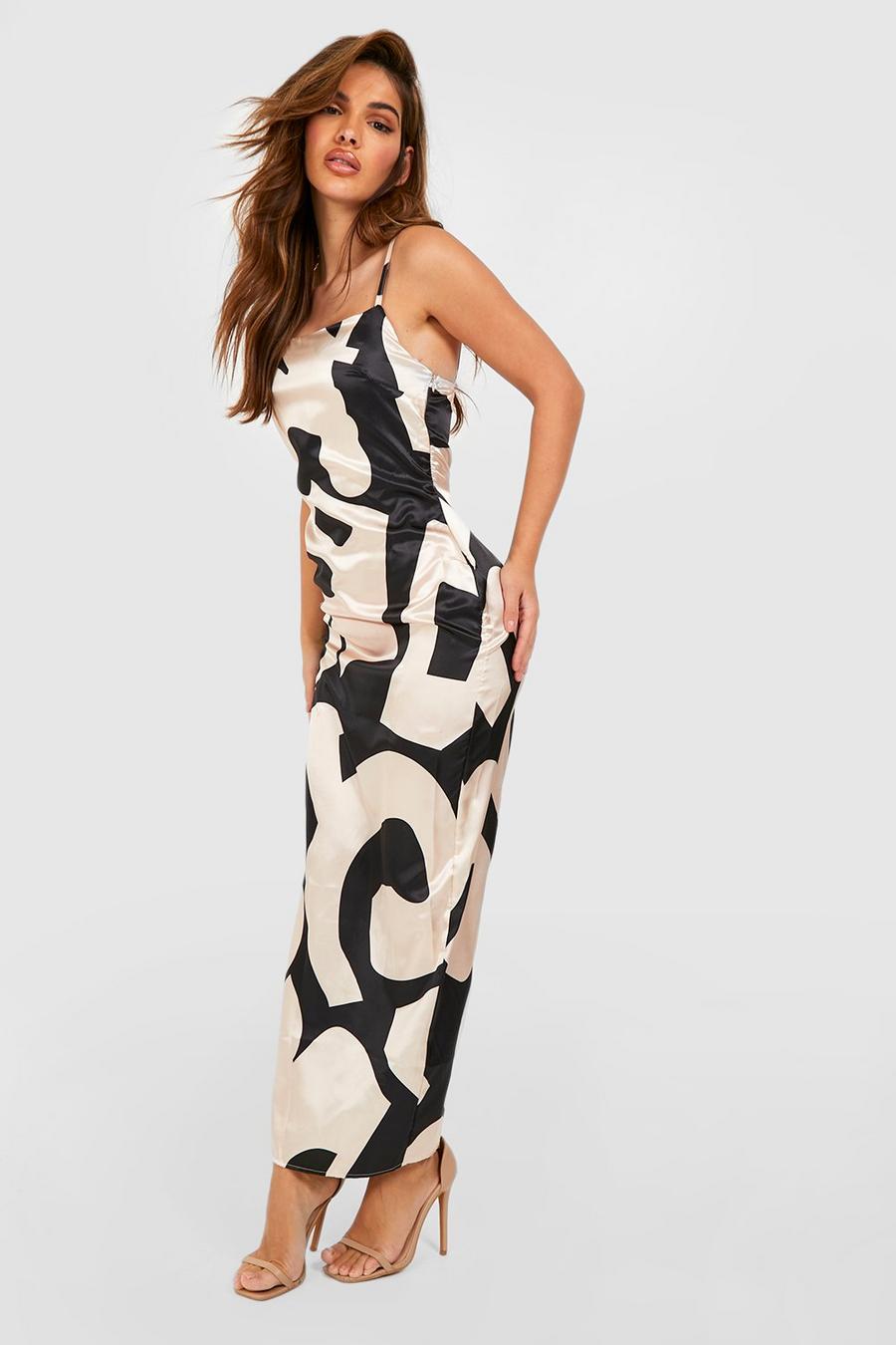 Black Abstract Print Strappy Maxi Dress image number 1