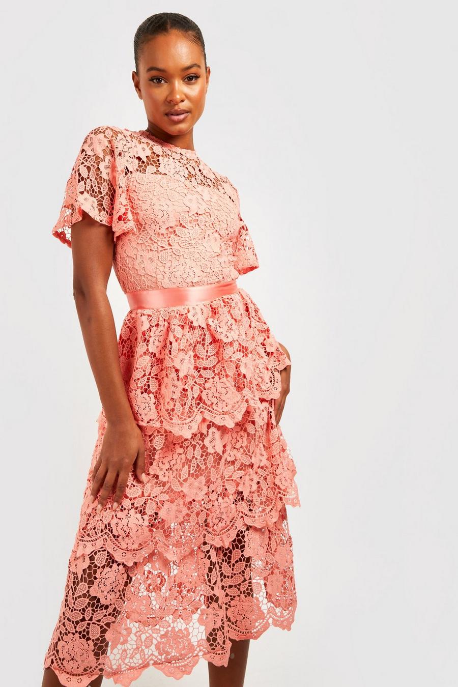 Blush Tall Premium Lace Tiered Midi Dress image number 1