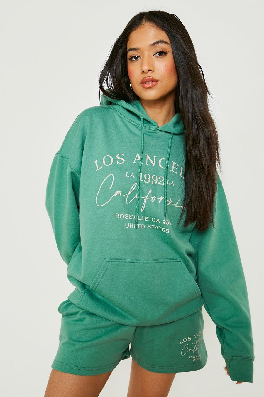 Forest green Petite Los Angeles Hoody Short Tracksuit image number 1