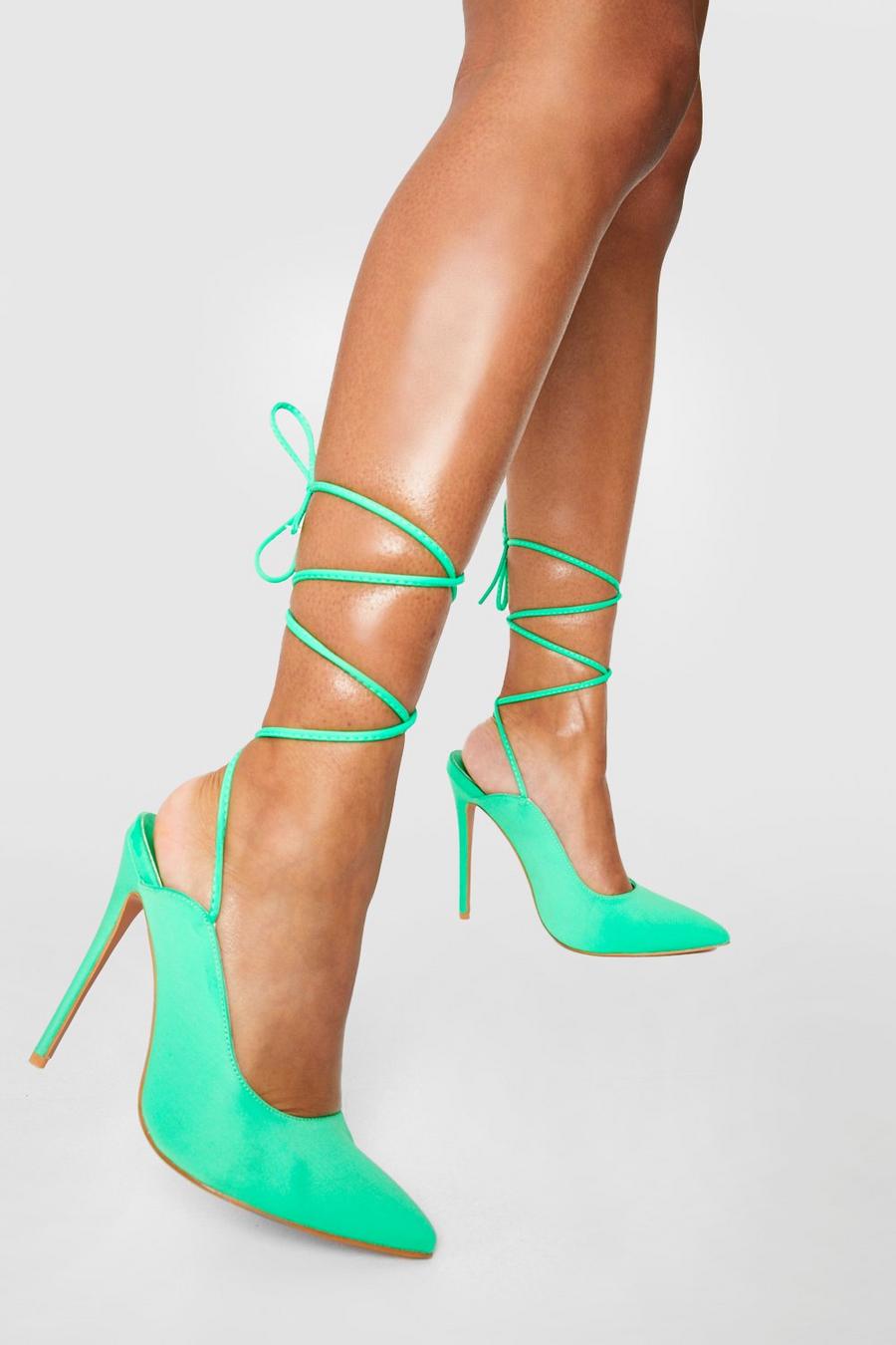 Green Pumps med knytband och cut-out image number 1