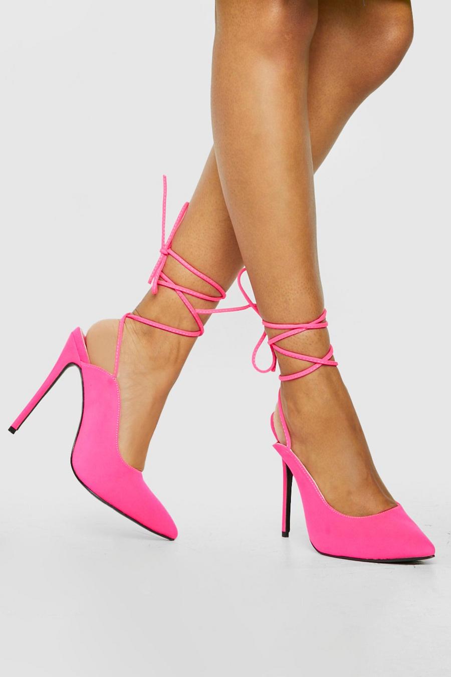 Pink Cut Out Detail Lace Up Court Heel image number 1