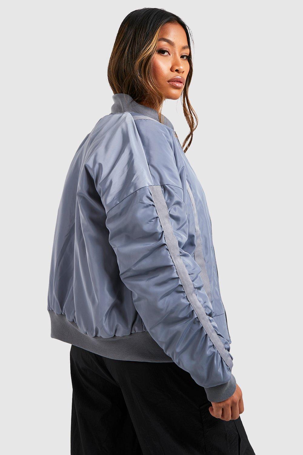 Ruched Sleeve Oversized Bomber Jacket