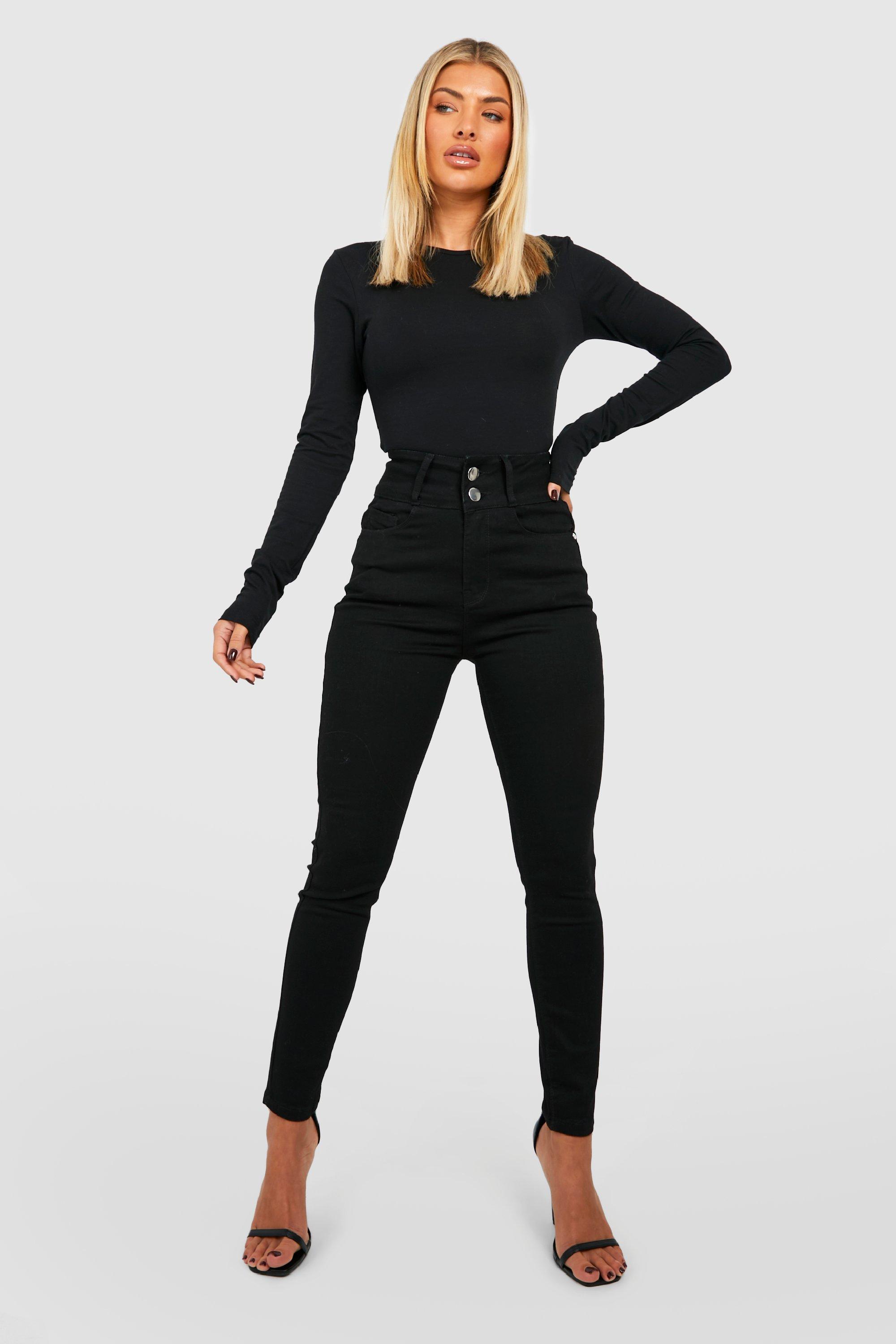 Jean slim noir shop femme taille haute