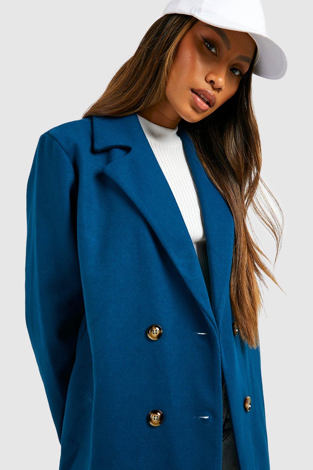 Navy double cheap breasted wool coat