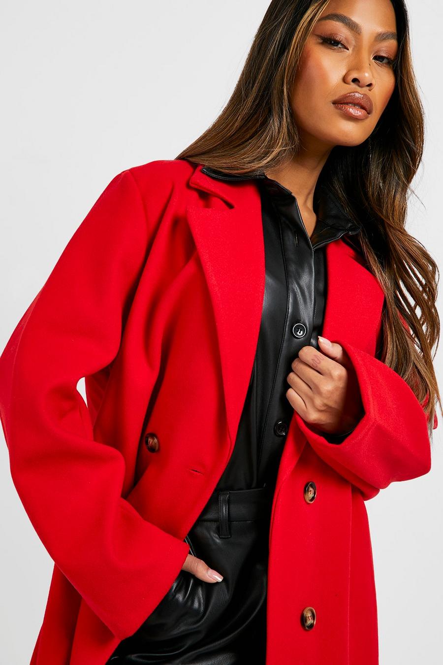 Red Double Breasted Wool Look Coat image number 1