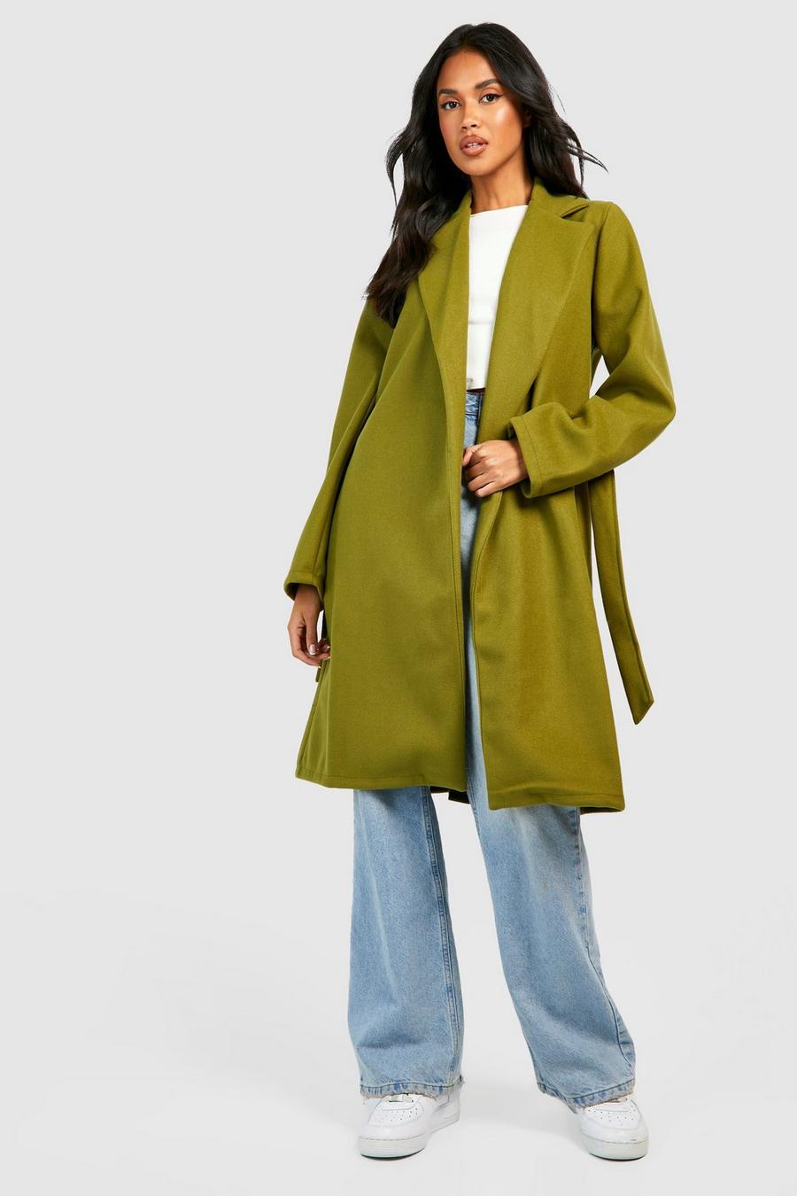 Olive green Belted Wool Look Coat