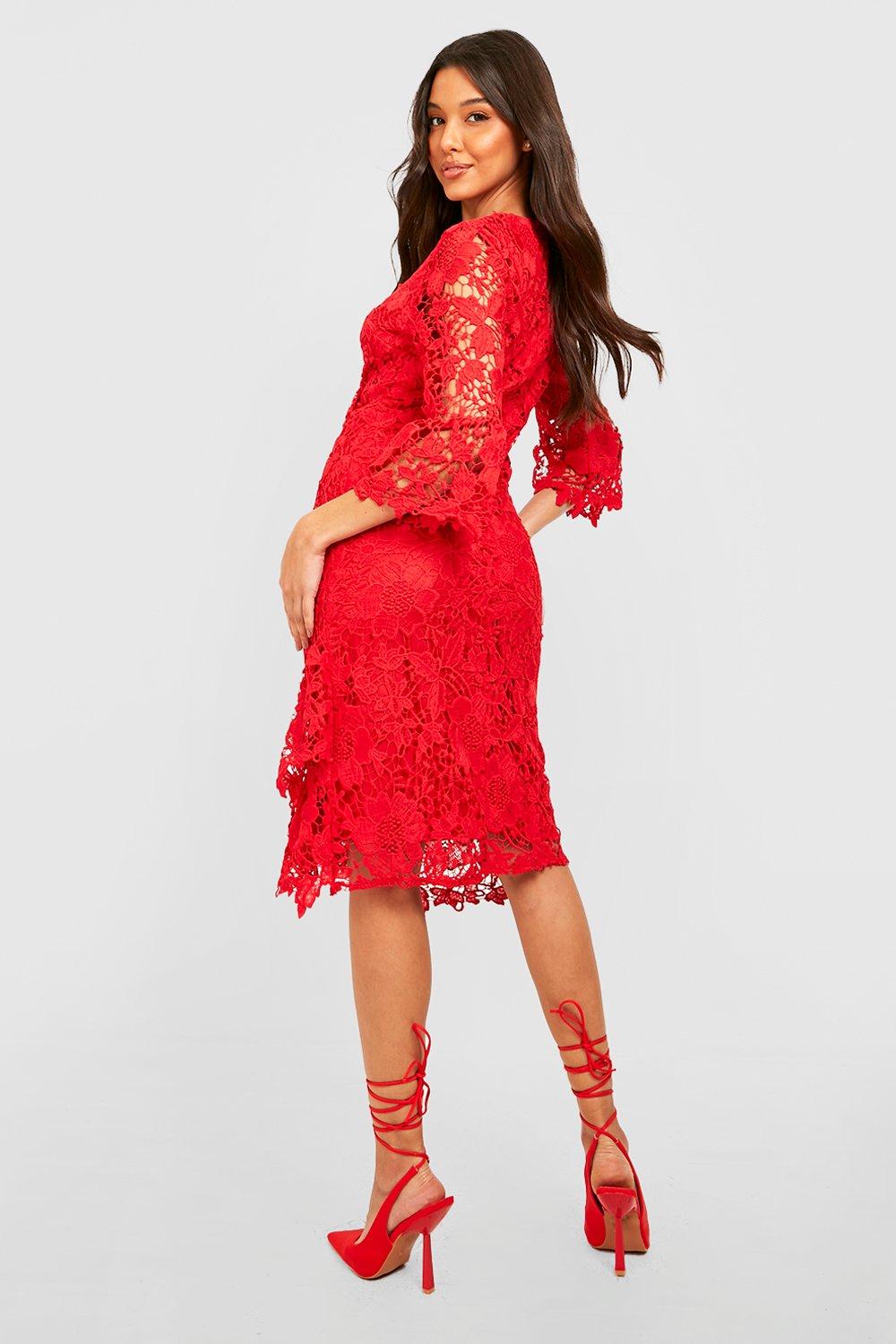 Red lace sale wrap dress