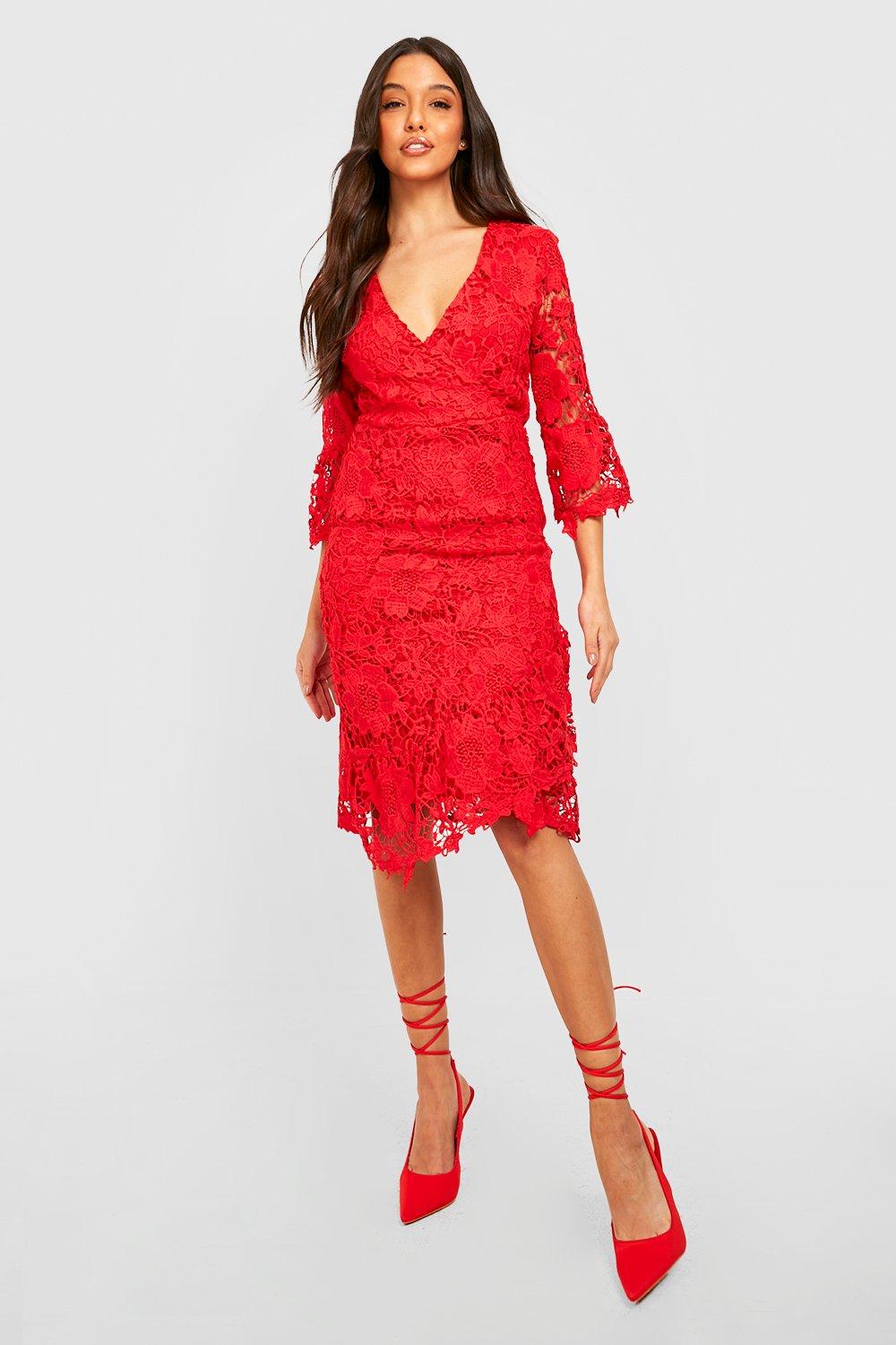 Red midi hot sale dress boohoo