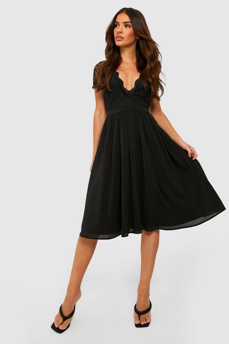 Black Lace Top Midi Dress image number 1