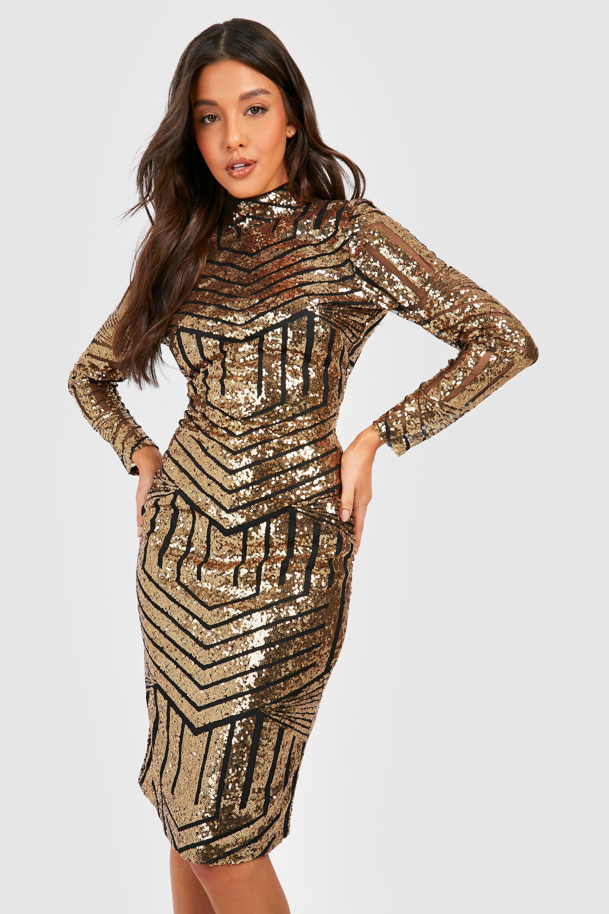 Boohoo gold outlet sequin dress