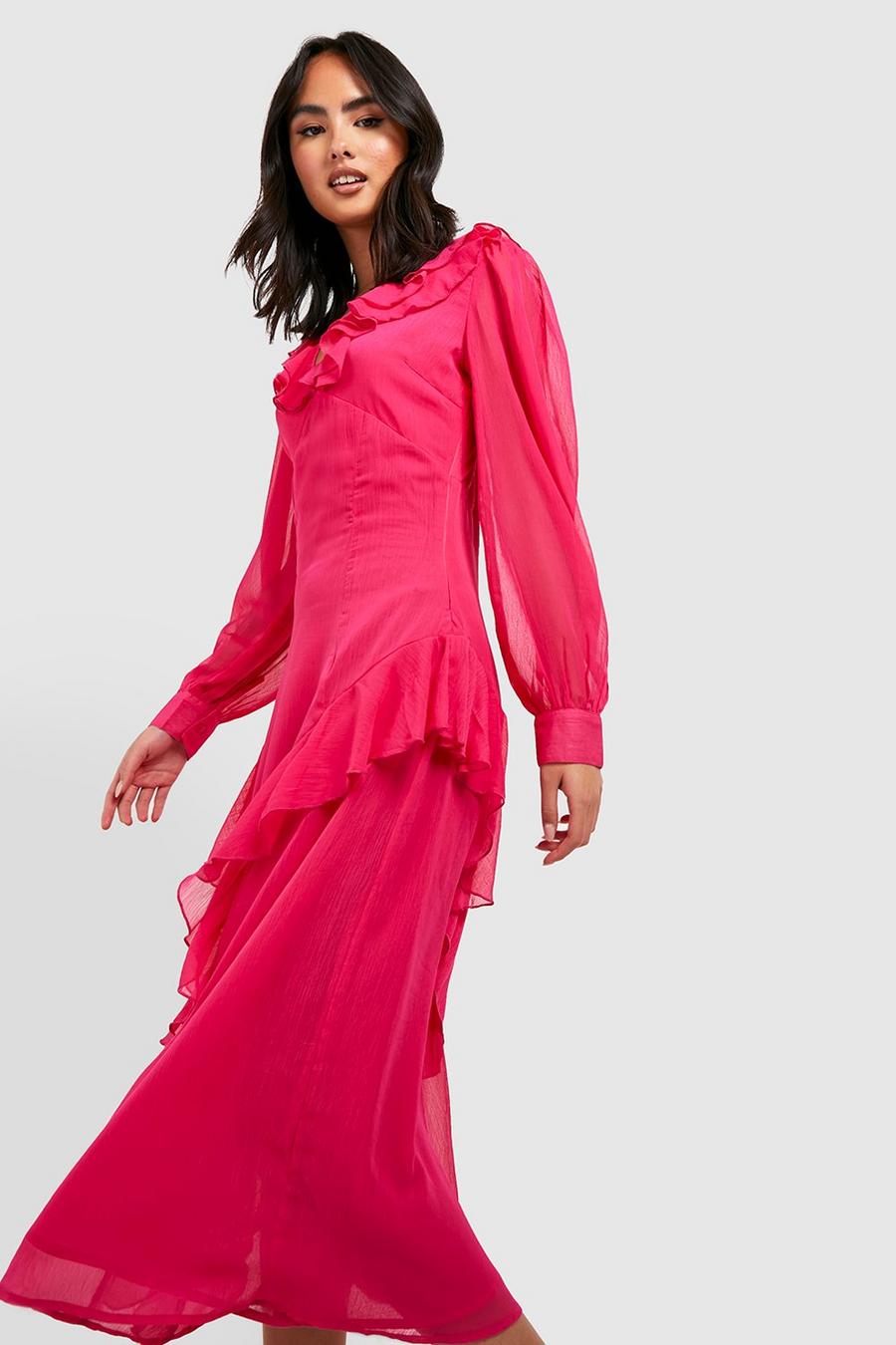 Vestito longuette classico con arricciature, Hot pink rosa