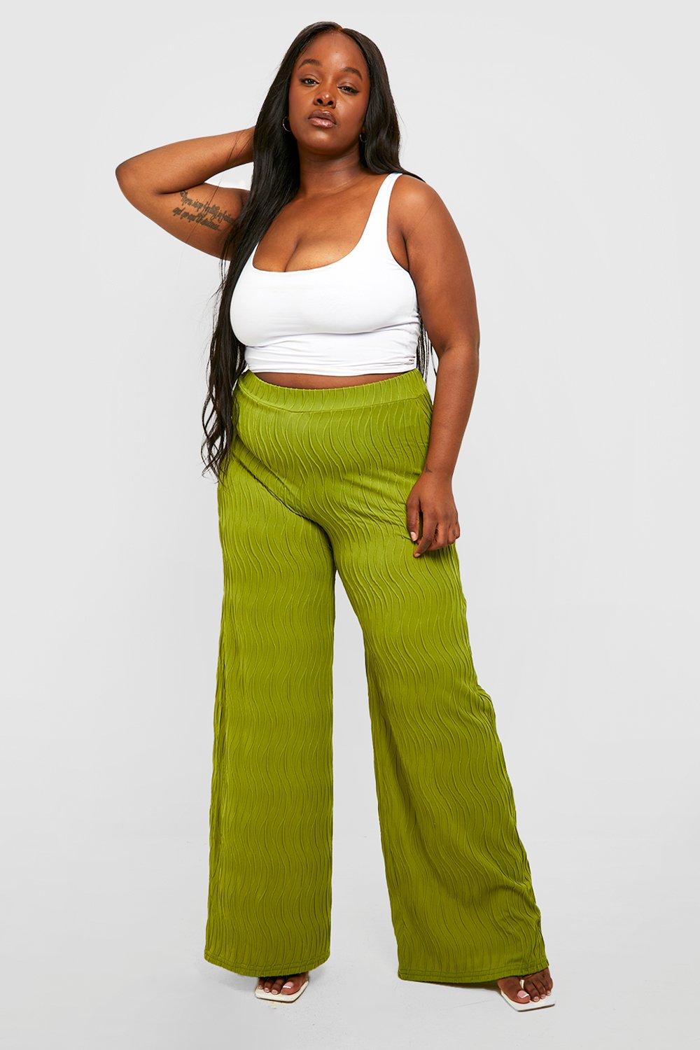 Plus Textured Ripple Rib Wide Leg Flared Pants