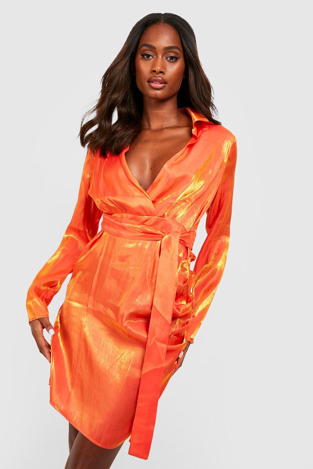 Boohoo satin belted outlet wrap dress