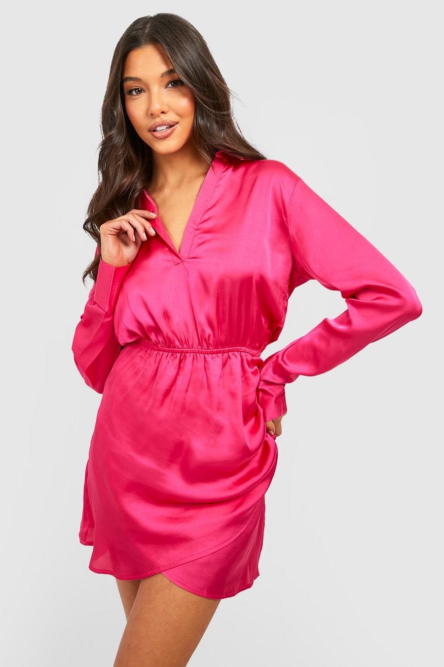Vestito longuette classico in raso, Hot pink image number 1
