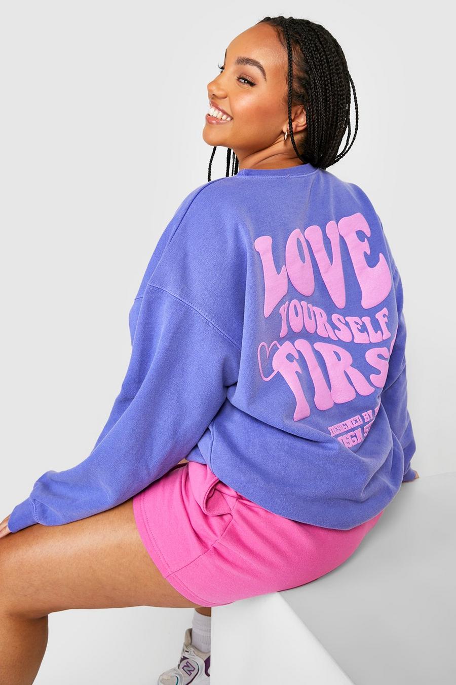 Blue Plus Love Yourself Back Puff Print Sweater image number 1