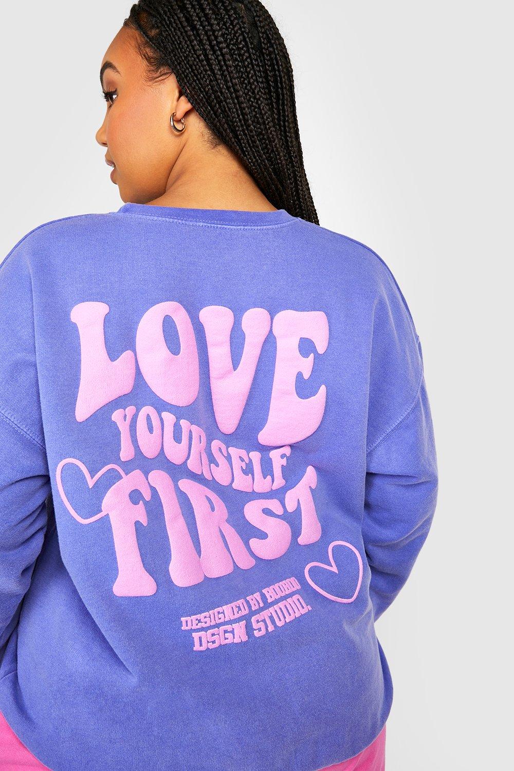 Plus Love Yourself Back Puff Print Sweater boohoo IE