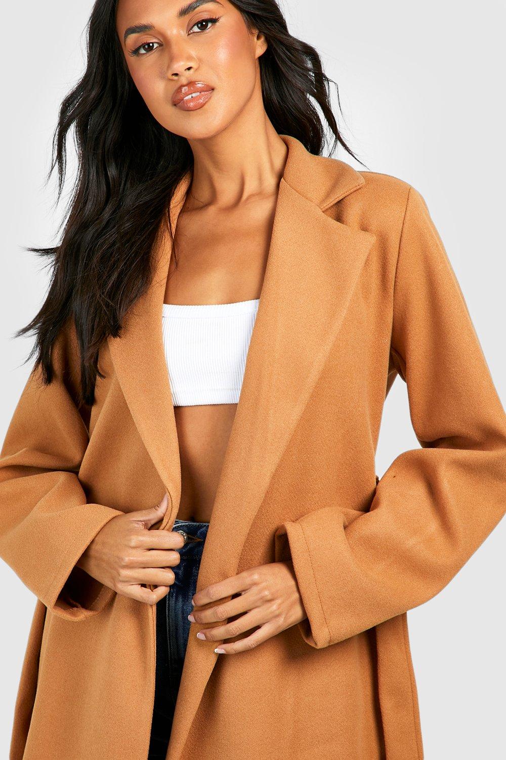 Camel longline belted coat online