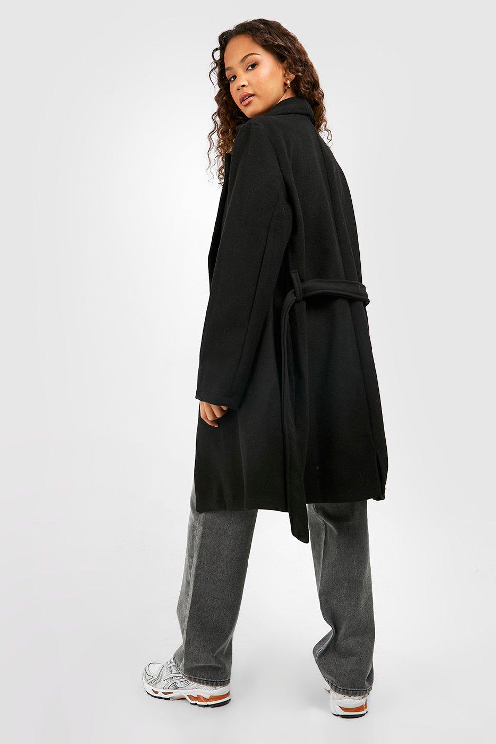 Belted Double Breasted Wool Look Coat boohoo IE