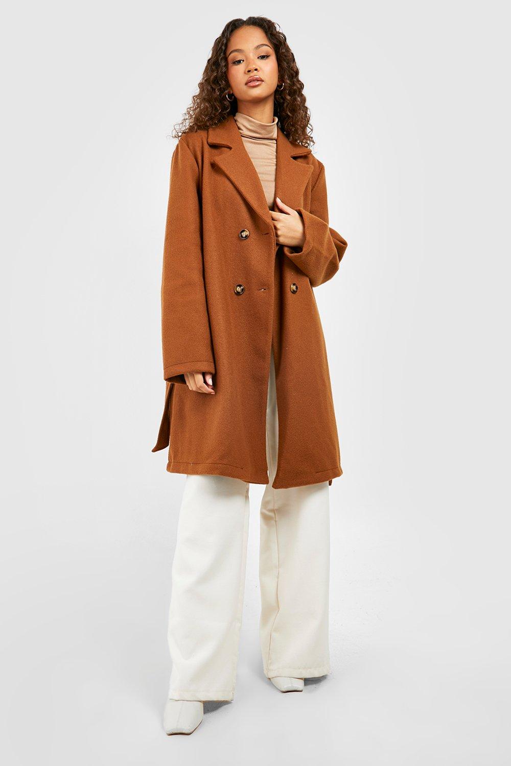 Women's Brown Belted Wool Coat | Mongulai