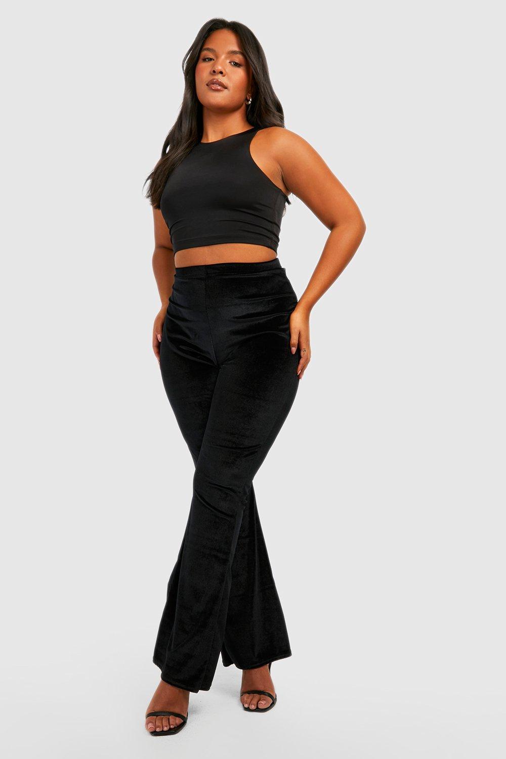 Plus Size Velvet Flared Pants Plus Size Holiday Stretch Trousers