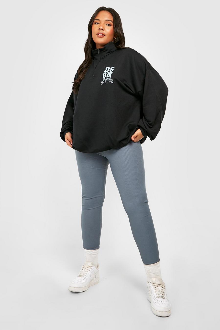 Plus Oversize Sweatshirt mit Dsgn Studio Print und halbem Reißverschluss, Black