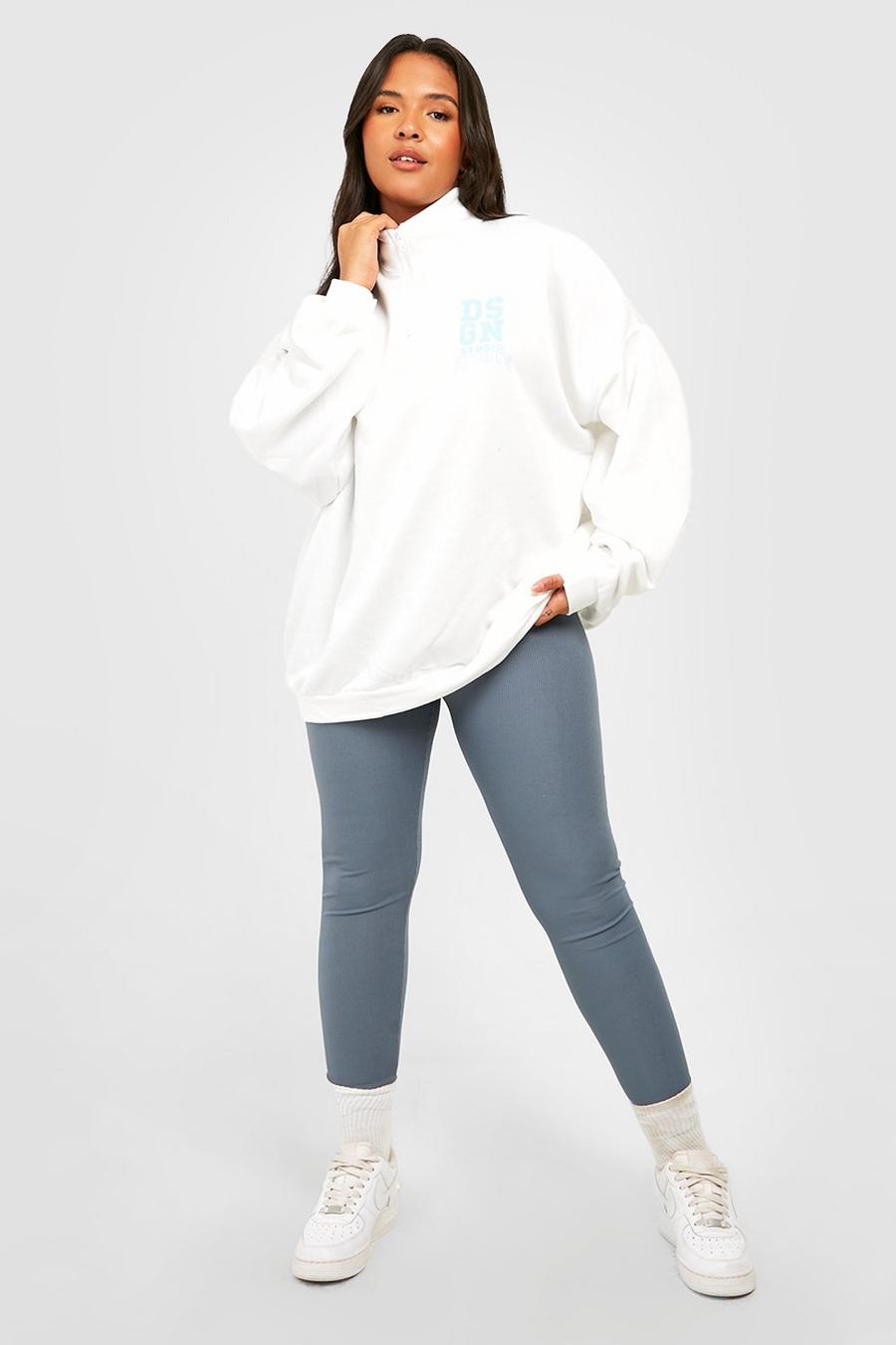 Plus Oversize Sweatshirt mit Dsgn Studio Print und halbem Reißverschluss, Cream weiß