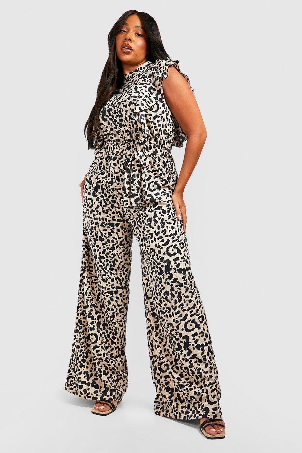 Mono Plus ancha con estampado de leopardo y volante | boohoo