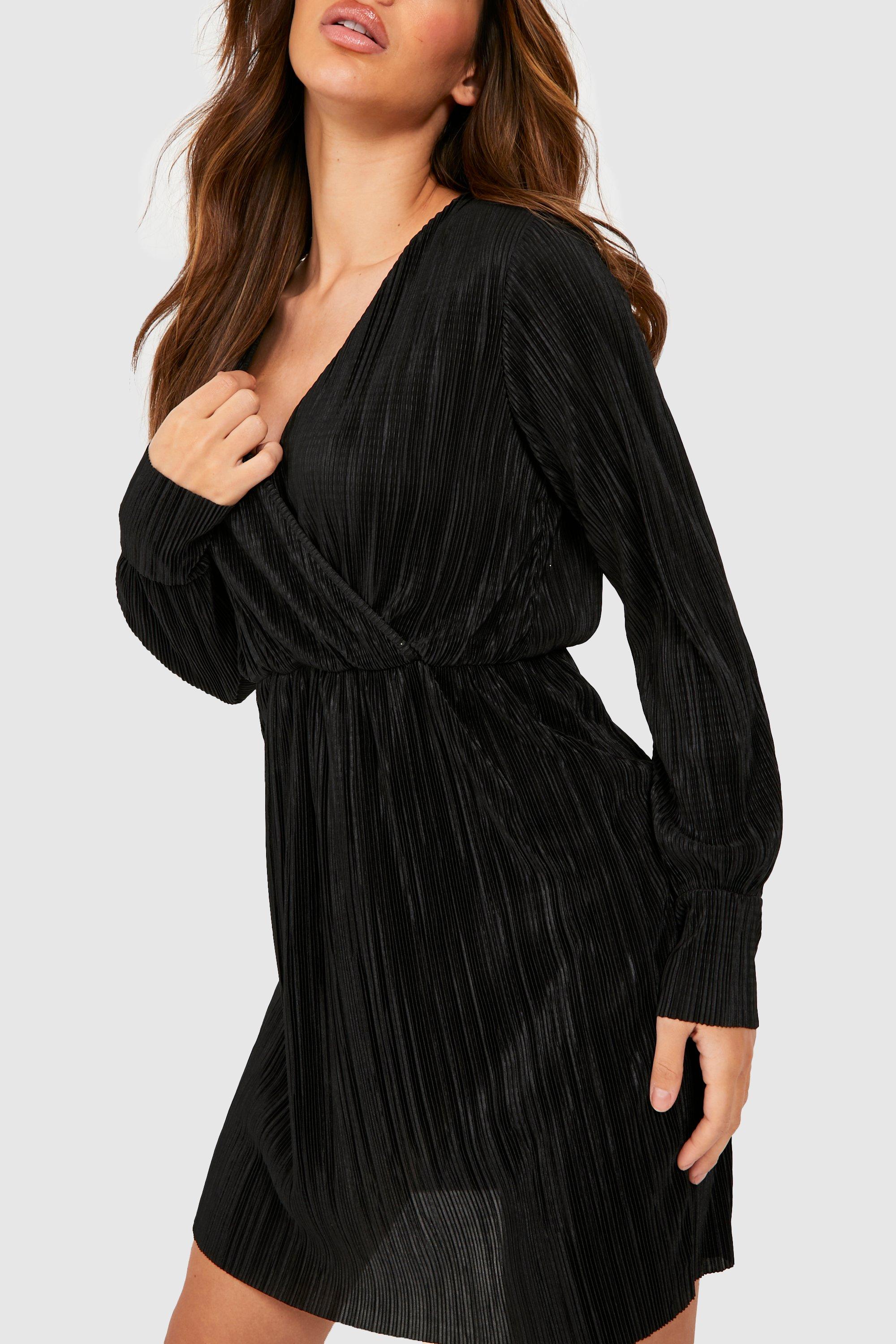 Black plisse outlet wrap dress