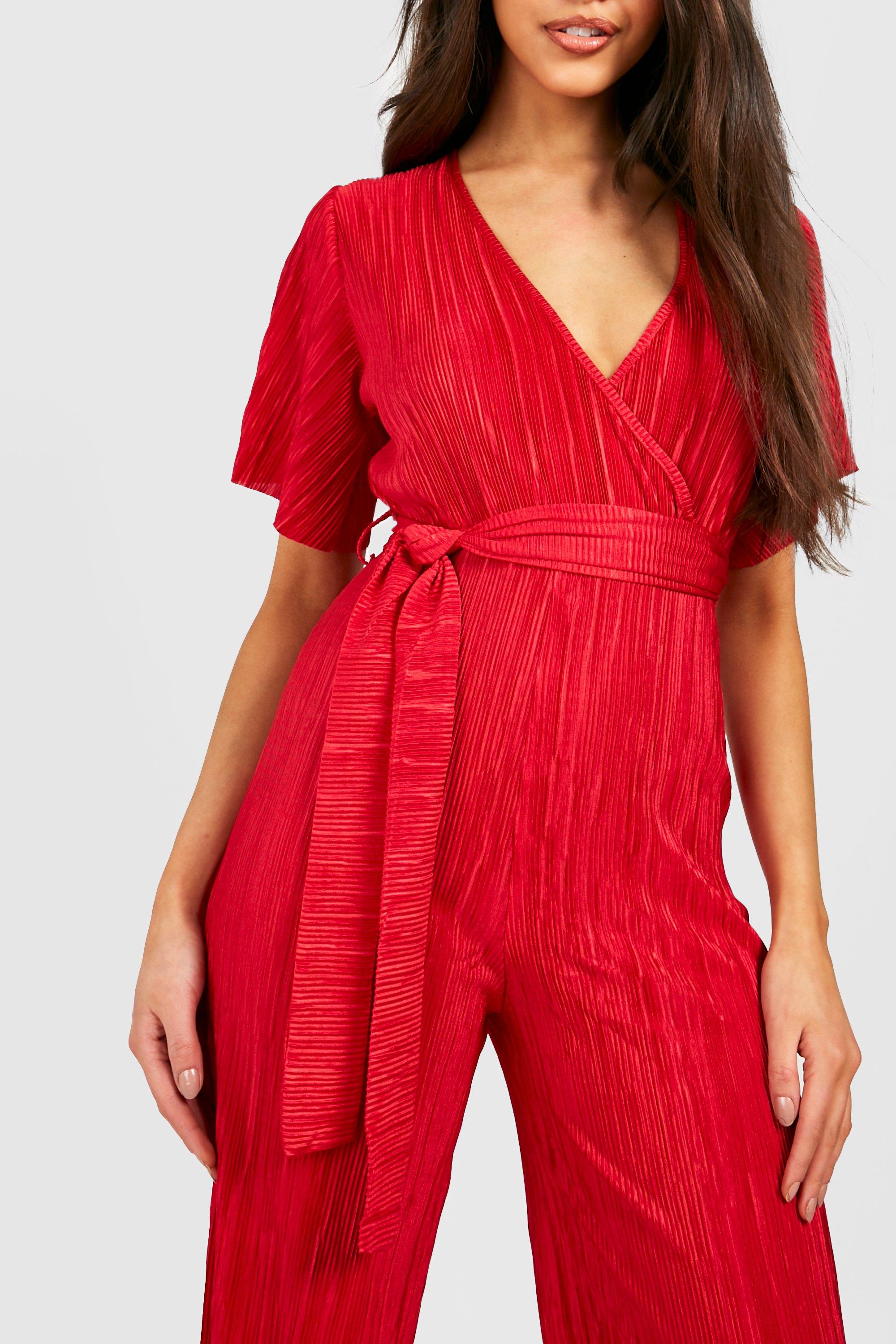 Red best sale wrap jumpsuit