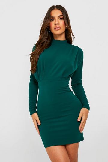 Pleat Detail High Neck Mini Dress emerald