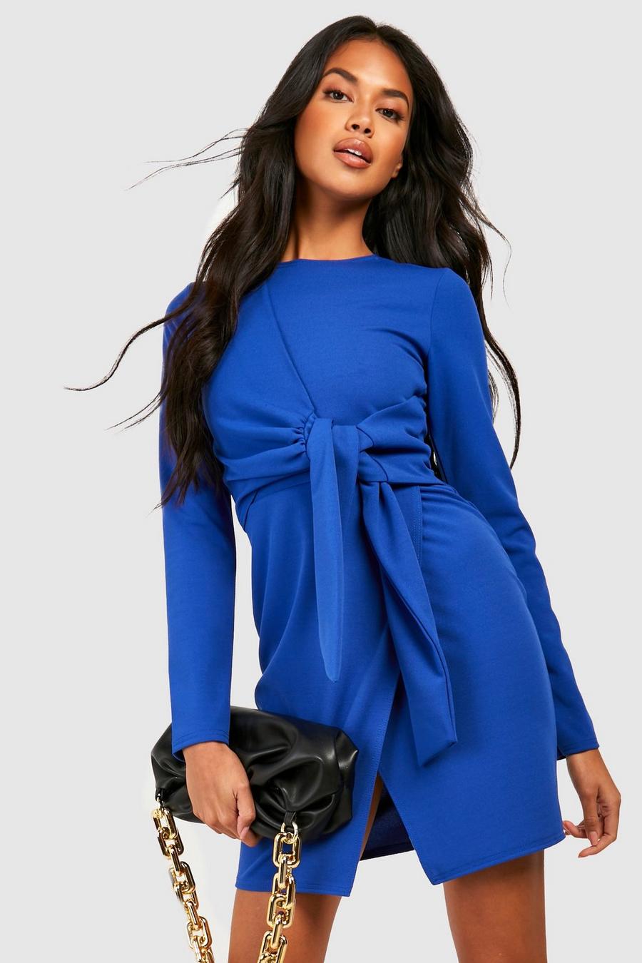 קובלט azul שמלת מיני מעטפת עם עיטור קשר