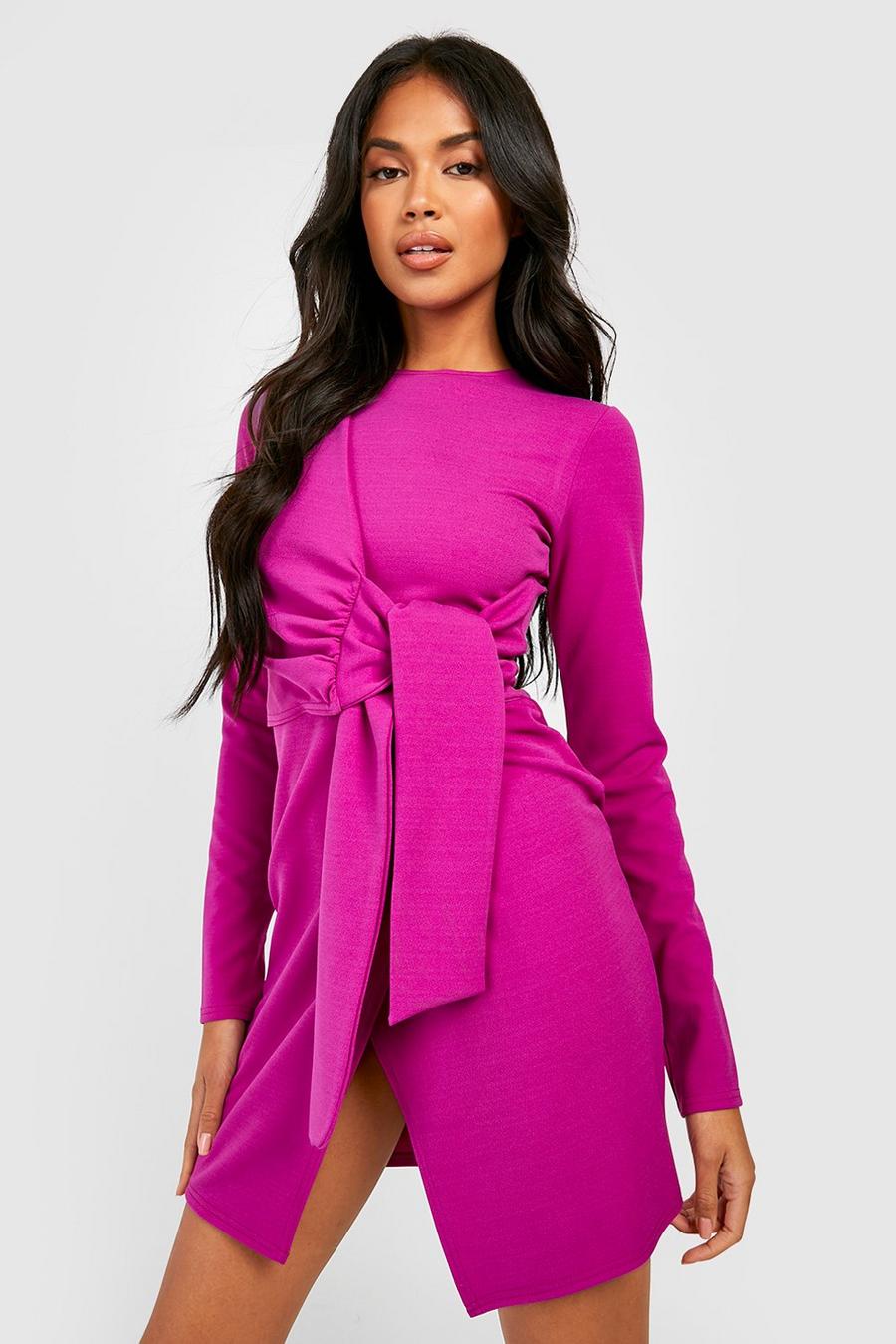 Purple Knot Detail Wrap Mini Dress