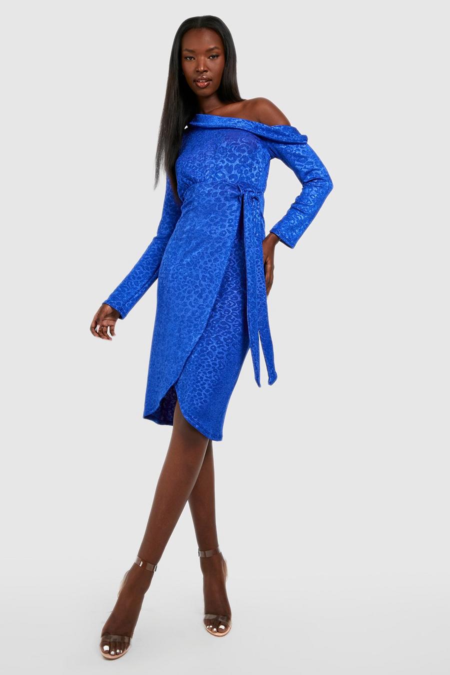Blue blå Knälång one shoulder-klänning med omlott