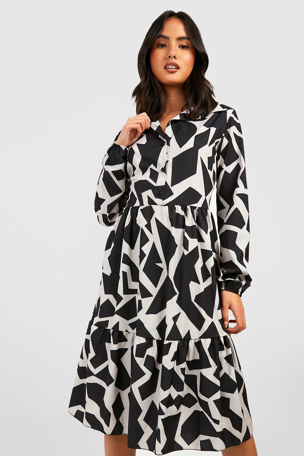 Boohoo geo print shirt sales dress