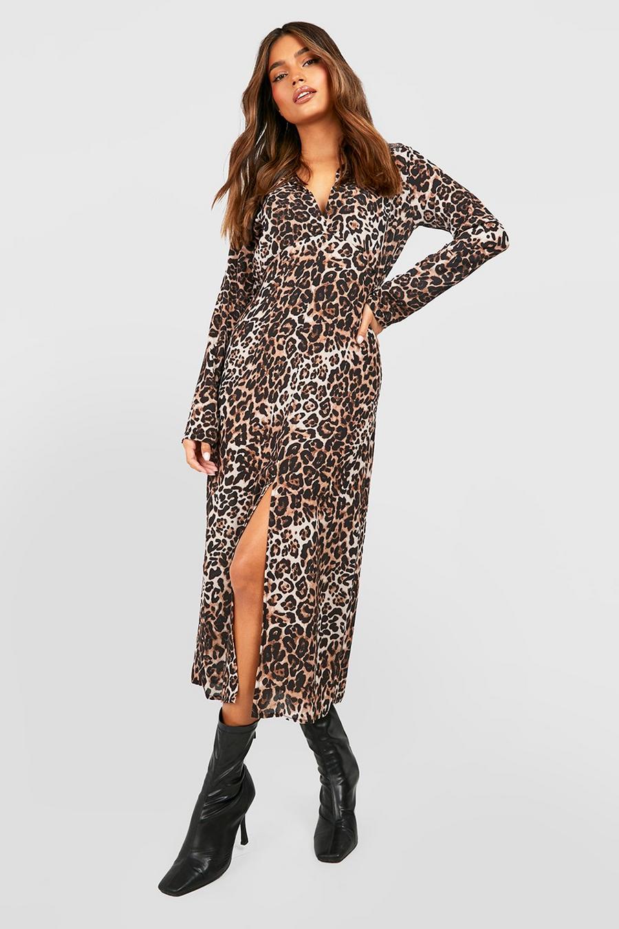 Brown marrón Leopard Midaxi Shirt Dress