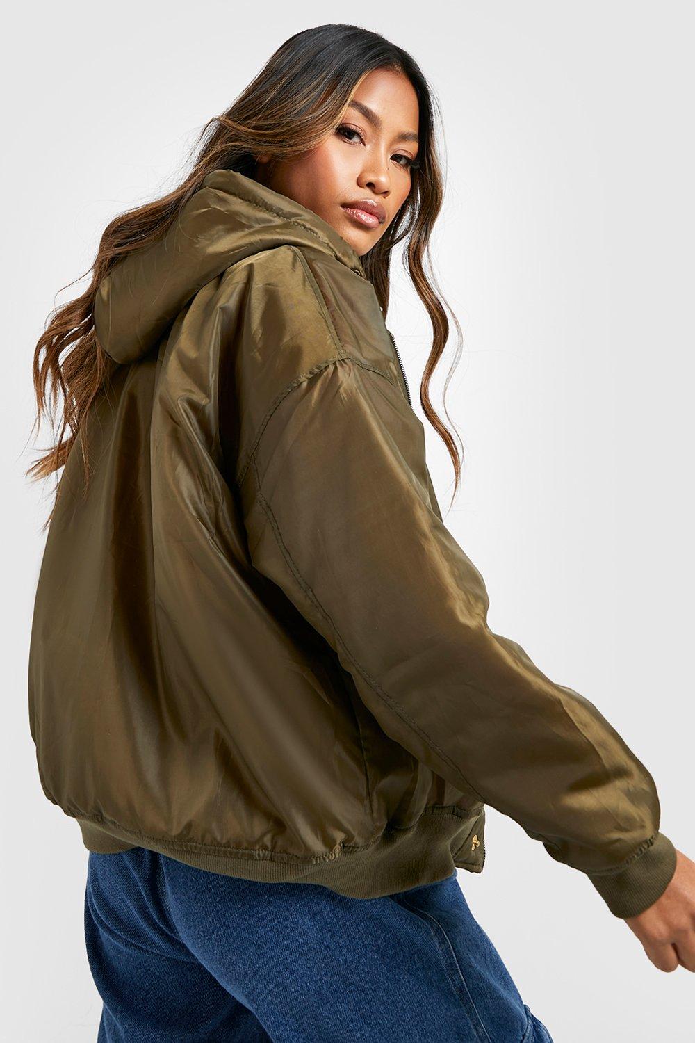 Khaki hooded hotsell bomber jacket