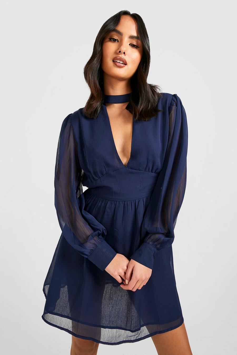Navy The Chiffon Skater Dress image number 1
