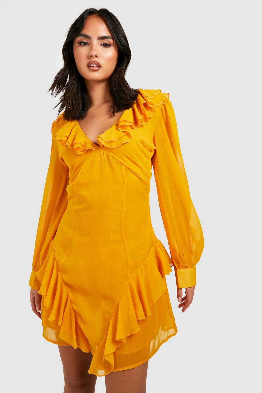 Mustard jaune The Ruffle Mini Dress