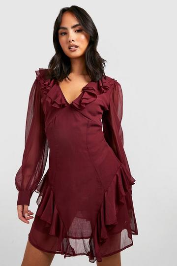 The Ruffle Mini Dress wine